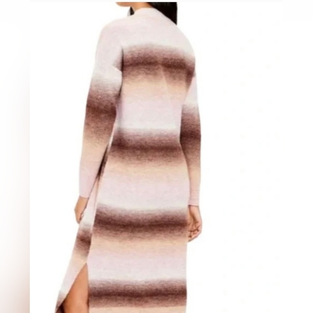 Loft Ombre Striped Long Sleeve Cozy Knit Sweater Midi Dress in Brwn, Pink, White - Picture 2 of 9